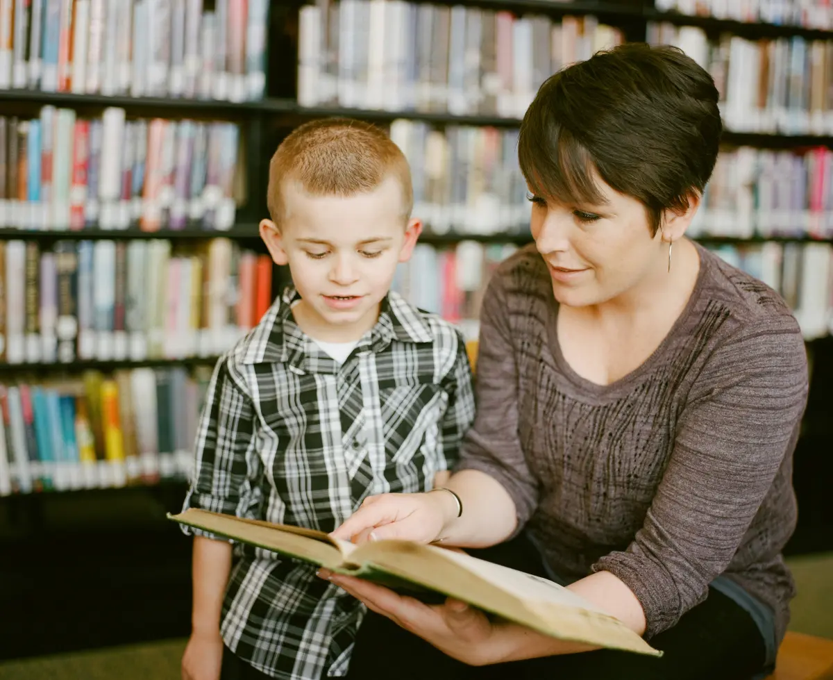 Boy Reading with Mom